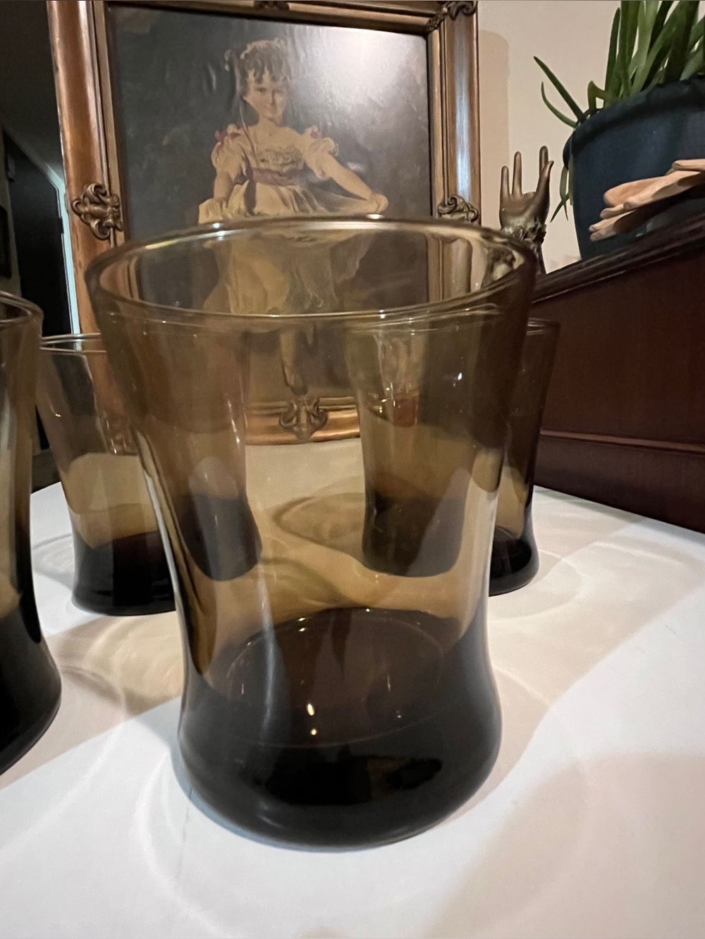 (4) MCM VINTAGE Smokey Brown Rocks High Ball Glasses NO FLAWS